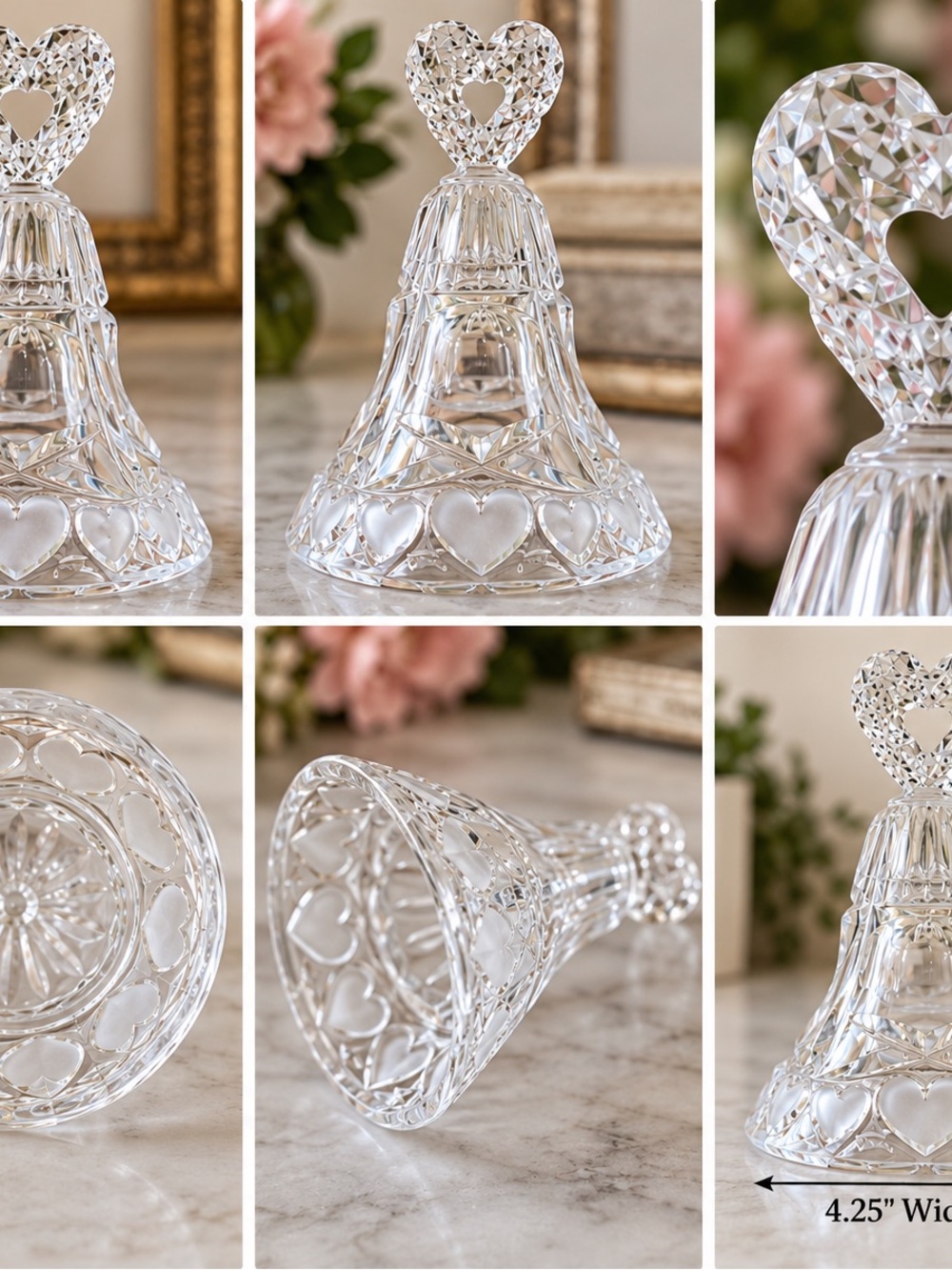 Vintage Clear Glass Bell with Heart Handle – 7” Decorative Collectible